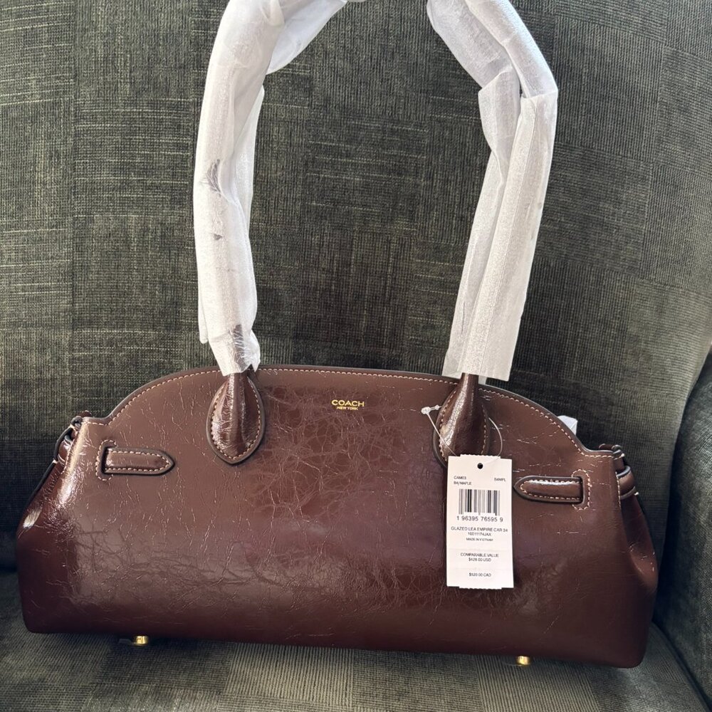 Coach Brown Leather Shoulder Bag with Gold Logo